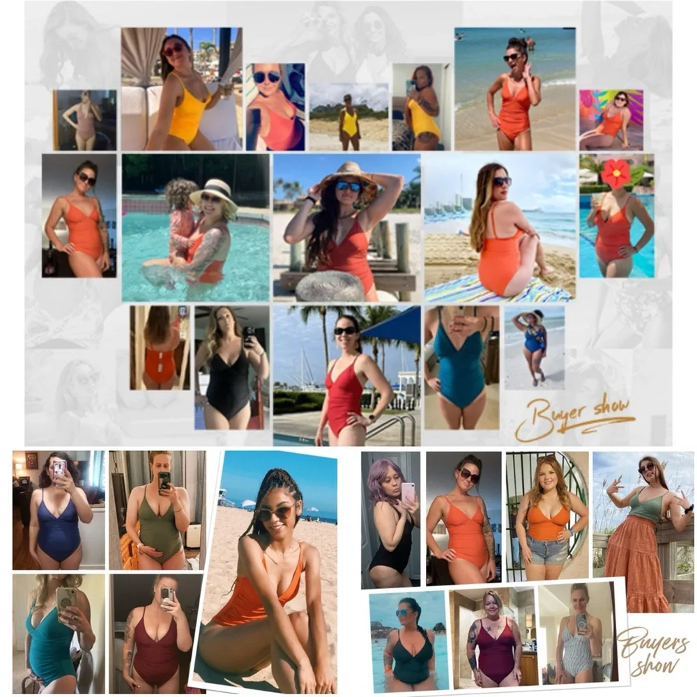 NWT‎ Women's One Piece Swimsuit Tummy Control V Neck Bathing Suits SIZE M